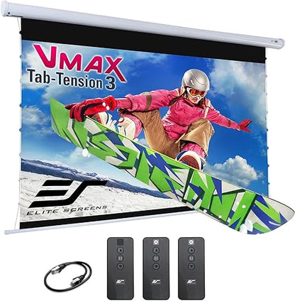Elite Screens VMAX 3 Tab-Tensioned Series, 110-INCH 16:9, Motorized Projector Screen for Ultra/Standard/Short Projectors Movie Home Theater, VMAXT110XWH3 VMAX TAB TENSION White 110