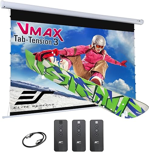 Elite Screens VMAX 3 Tab-Tensioned Series, 110-INCH 16:9, Motorized Projector Screen for Ultra/Standard/Short Projectors Movie Home Theater, VMAXT110XWH3 VMAX TAB TENSION White 110