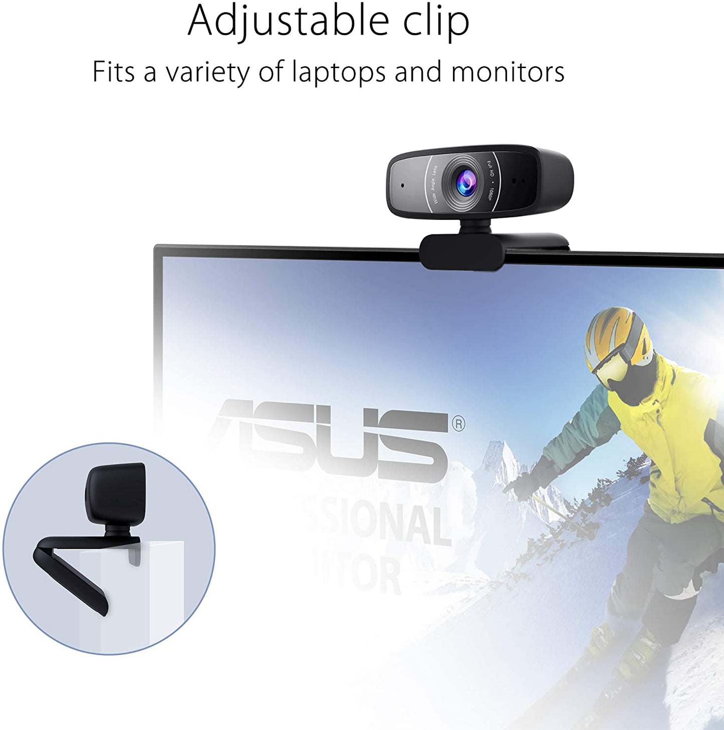 ASUS Webcam C3 1080p HD USB Camera - Beamforming Microphone, Tilt-Adjustable, 360 Degree Rotation, Wide Field of View, Compatible with Skype, Microsoft Teams and Zoom