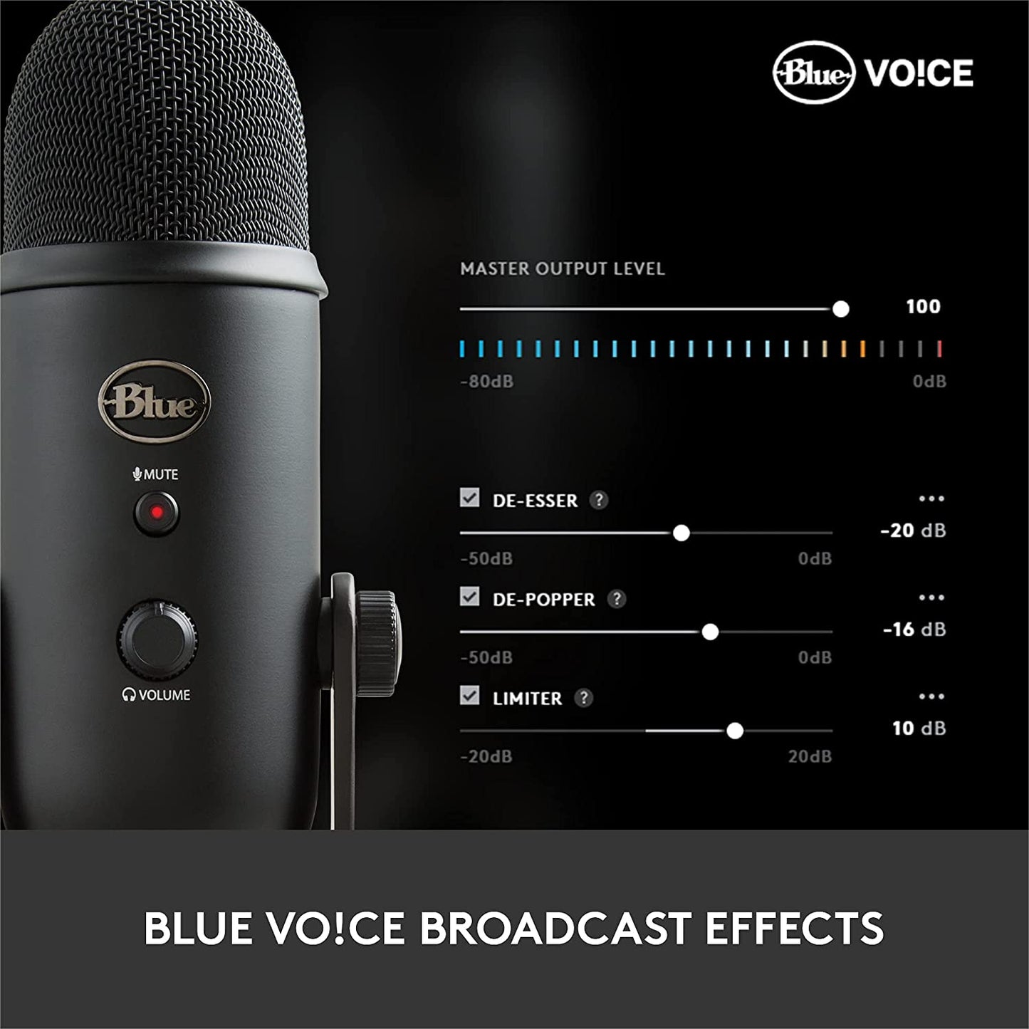Logitech Blue Yeticaster Pro Broadcast Bundle with Yeti USB Microphone for Gaming, Recording, Streaming, Podcasting, Radius III Shockmount, Compass Mic Boom Arm, Blue VO!CE - Blackout