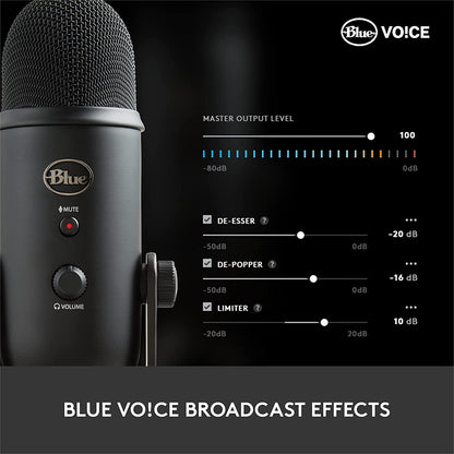 Logitech Blue Yeticaster Pro Broadcast Bundle with Yeti USB Microphone for Gaming, Recording, Streaming, Podcasting, Radius III Shockmount, Compass Mic Boom Arm, Blue VO!CE - Blackout