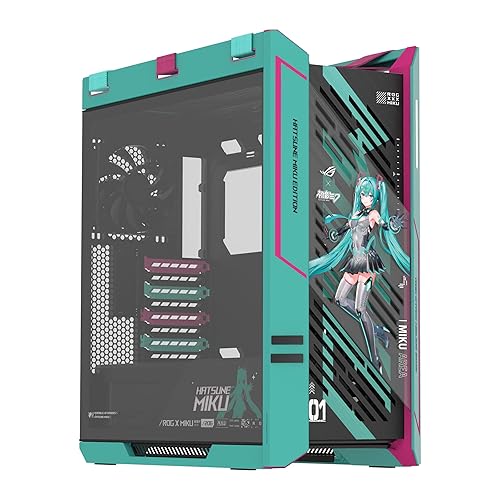 ASUS ROG Strix Helios II Hatsune Miku Edition Gaming pc case, with Dual Tempered Glass Side Panels, Support for Graphics Cards up to 450mm Long, Graphics Card Braces