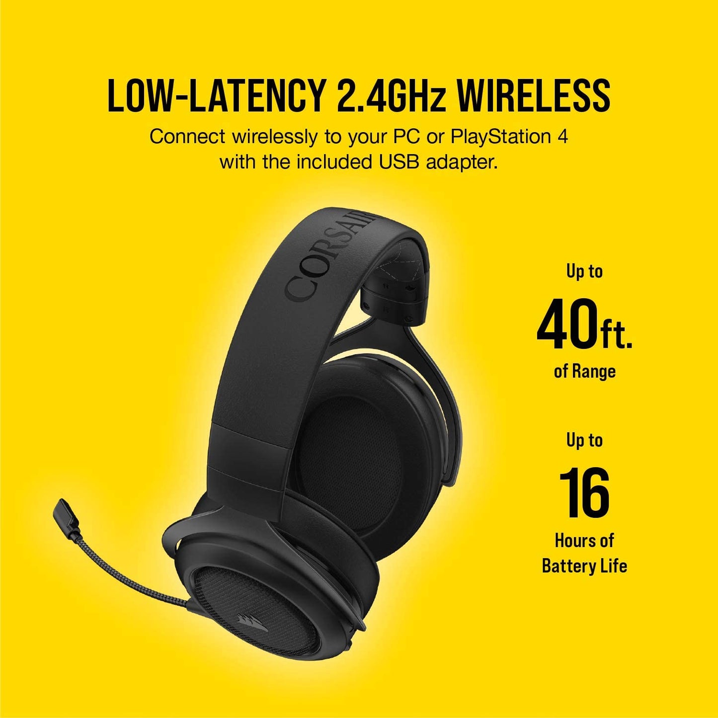 Corsair HS70 Pro Wireless Gaming Headset - 7.1 Surround Sound Headphones for PC, MacOS, PS5, PS4 - Discord Certified - 50mm Drivers – Carbon Carbon Pro Wireless Headset