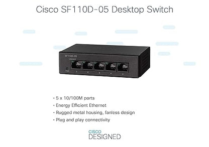 Cisco SF110D-05 Unmanaged Switch, 5 Ports 10/100, Limited Lifetime Protection (SF110D-05-NA)