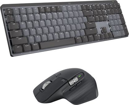 Logitech MX Mechanical Full-Size Illuminated Wireless Keyboard, Clicky, and MX Master 3S Performance Wireless Bluetooth Mouse Bundle, macOS, Windows, Linux, iOS, Android Full Size Keyboard + Mouse Clicky (satisfying click)