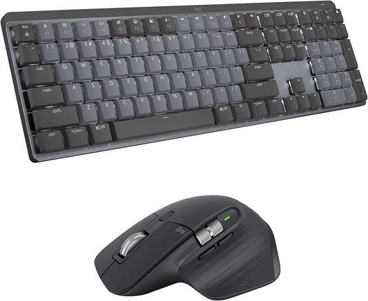 Logitech MX Mechanical Full-Size Illuminated Wireless Keyboard, Clicky, and MX Master 3S Performance Wireless Bluetooth Mouse Bundle, macOS, Windows, Linux, iOS, Android Full Size Keyboard + Mouse Clicky (satisfying click)