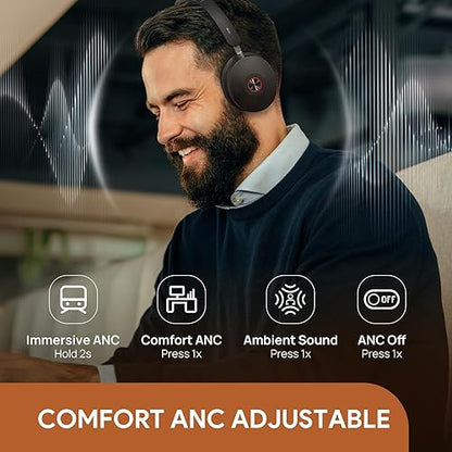 Yealink BH74 with Stand ANC Wireless Bluetooth Headset with Mic for Work, 6-mics Hybrid ANC Tech, Microsoft Teams Premium Open Of?ce Certified Headsets, up to 32h Talking Battery Life, Zoom Certified Black (Teams) BH74+Stand (USB-C to A)