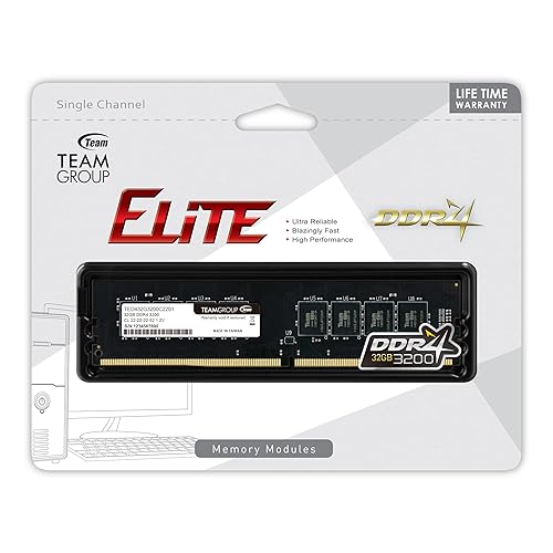 Team ELITE 32GB DDR4 SDRAM Memory Module - For Desktop PC - 32 GB - DDR4-3200/PC4-25600 DDR4 SDRAM - 3200 MHz - CL22 - 1.20 V - Non-ECC - Unbuffered - 288-pin - DIMM - Lifetime Warranty