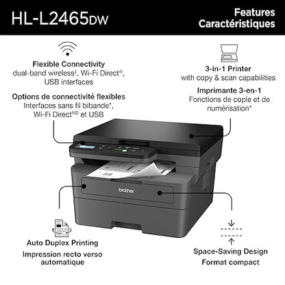 Brother HL-L2465DW Wireless Compact Monochrome Multifunction Laser Printer with Refresh Subscription Option