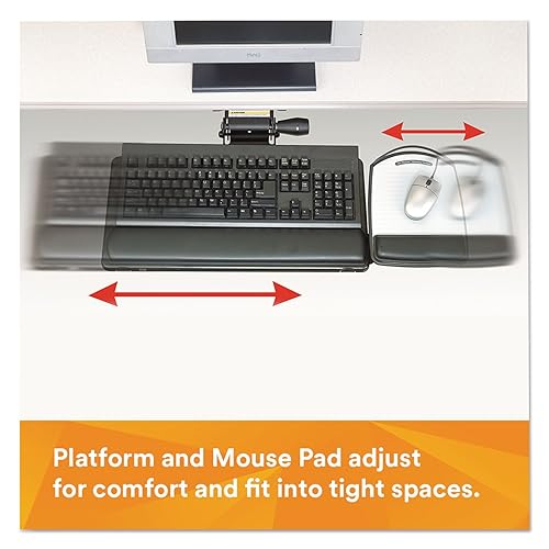 3M Keyboard Tray with Adjustable Keyboard and Mouse Platforms, Turn Knob to Adjust Height and Tilt, Swivels and Stores Under Desk, Gel Wrist Rest and Precise Mouse Pad, 17.75" Track, Black (AKT80LE) Knob Adjust