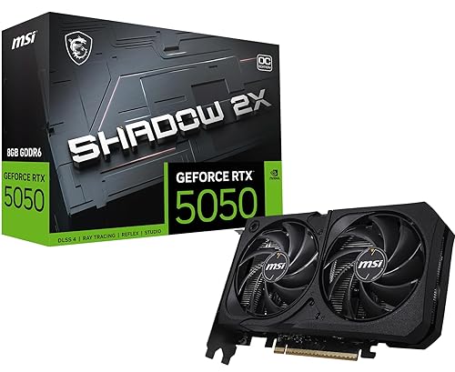 MSI Gaming RTX 5050 8G Shadow 2X OC Graphics Card (8GB GDDR6,128-bit, Extreme Performance: 2617 MHz, DisplayPort x3 2.1a, HDMI 2.1b, NVIDIA Blackwell Architecture)