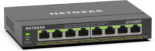 NETGEAR 8 Port PoE Gigabit Ethernet Plus Switch (GS308EP) - with 8 x PoE+ @ 62W, Desktop or Wall Mount Plus 8 Port | 8xPoE+ 62W