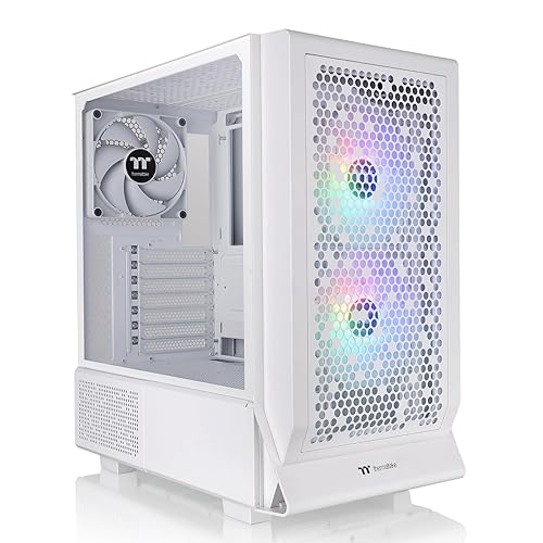 Thermaltake Ceres 330 TG ARGB Snow Mid Tower E-ATX Case Supports Hidden-Connector Motherboard; Preinstalled 2 x CT140 ARGB Fans; Rotational PCIe Slots; CA-1Y2-00M6WN-01; 3 Year Warranty