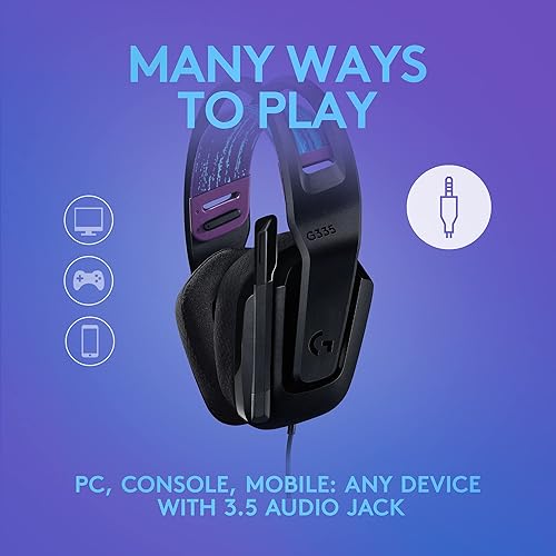 Logitech G335 Wired Gaming Headset, with Microphone, 3.5mm Audio Jack, Comfortable Memory Foam Earpads, Lightweight, Compatible with PC, Playstation, Xbox, Nintendo Switch - Black Black Wired