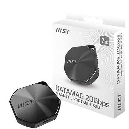 MSI DATAMAG 20Gbps 2TB Portable SSD, 2TB External Solid State Drive, Speeds Up to 1600MB/s, USB-C, Reliable Storage for Gaming, Students, Professionals, Black