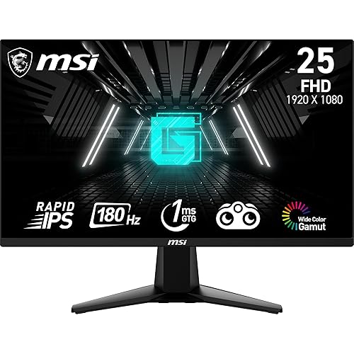 MSI G255F 25-inch 1920 x 1080 (FHD), Rapid IPS, Gaming Monitor 180Hz, Adaptive Sync, 1ms, HDMI, DisplayPort, VESA Mountable, Tilt G255F