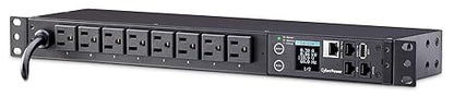 CyberPower PDU31001 Monitored PDU, 100-120V/15A, 8 Outlets, 1U Rackmount, Black