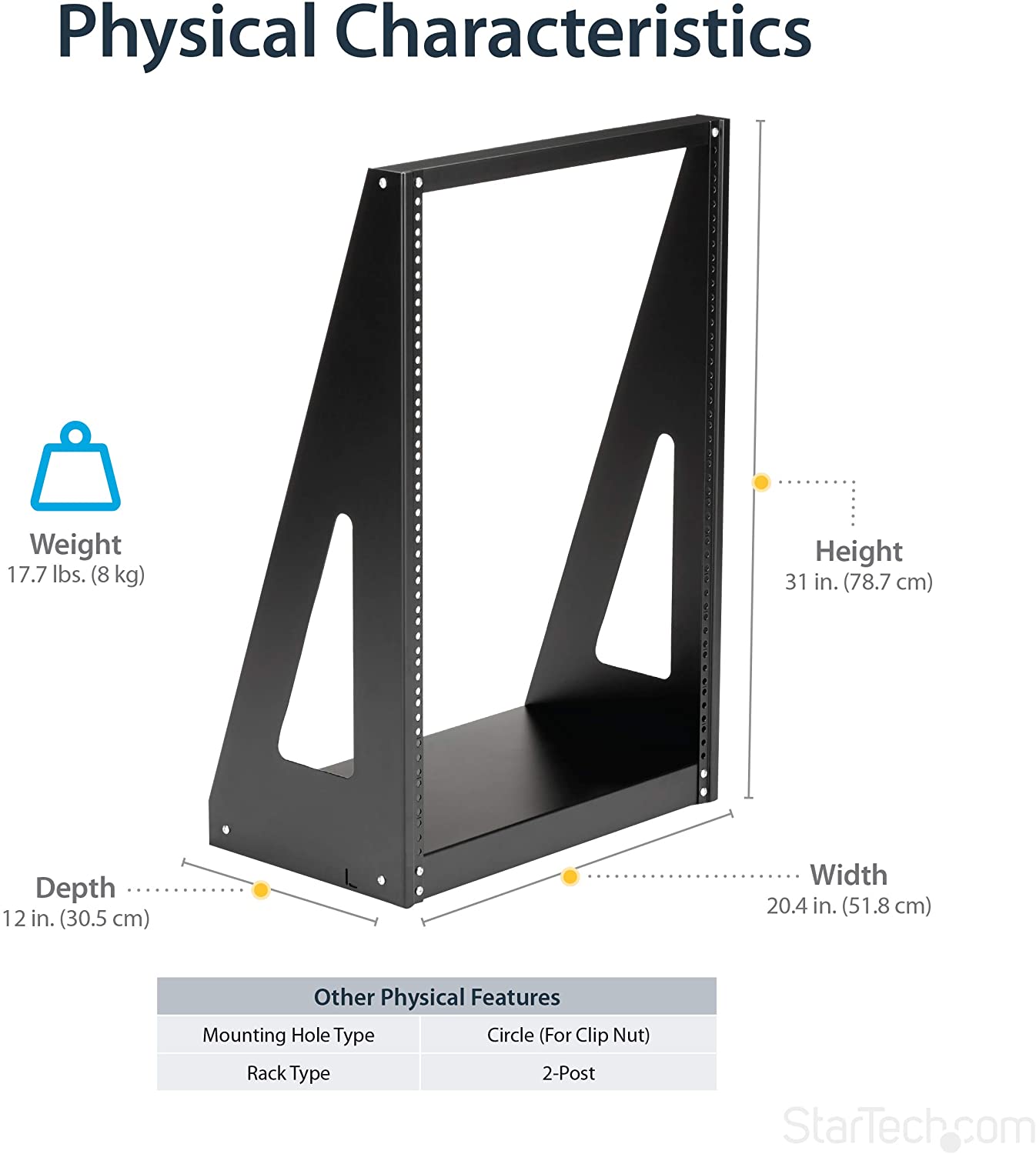 StarTech.com 16U Open Frame Network Rack - 19" 2 Post Free Standing Desktop Rack for Computer, AV, Media, IT Equipment for Server Room (2POSTRACK16) Black 16U 16u Rack