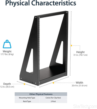 StarTech.com 16U Open Frame Network Rack - 19" 2 Post Free Standing Desktop Rack for Computer, AV, Media, IT Equipment for Server Room (2POSTRACK16) Black 16U 16u Rack