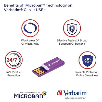 Verbatim 16GB Clip-it USB Flash Drive - Violet Violet 16GB