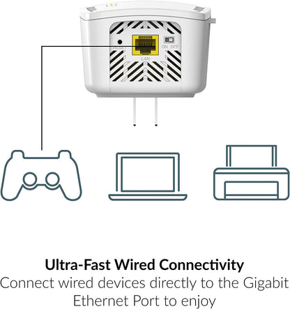 D-Link WiFi Range Extender Mesh Gigabit AC1900 Dual Band Plug In Wall Signal Booster Wireless or Ethernet Port Smart Home Access Point (DAP-1955-US) AC1900 Range Extender