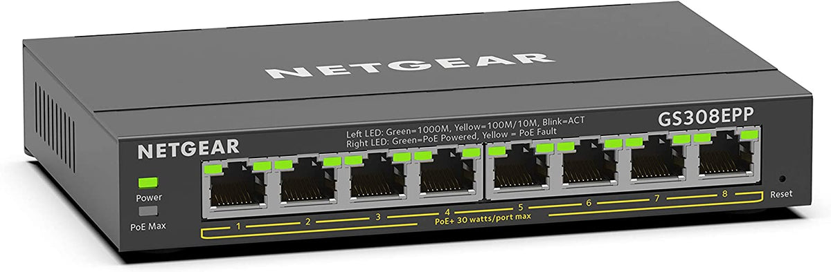 NETGEAR 8 Port PoE Gigabit Ethernet Plus Switch (GS308EPP) - with 8 x PoE+ @ 123W, Desktop or Wall Mount Plus 8 Port | 8xPoE+ 123W