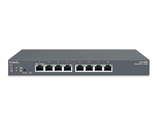 EnGenius Cloud ECS1008P 8-Port Gigabit PoE Switch with 55W Budget