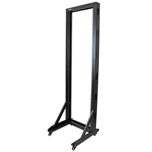StarTech.com 2-Post 42U Mobile Open Frame Server Rack, Two Post 19in Network Rack with Casters, Rolling Open Rack for AV/Data/IT Equipment, Computer Rack for Home/Office Spaces (2POSTRACK42) 2 Post 42U