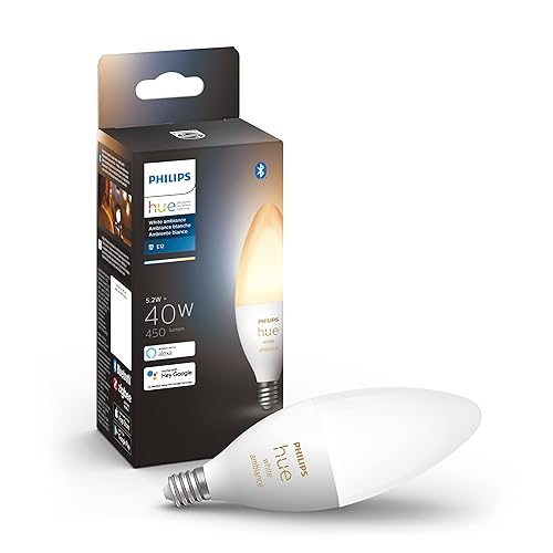 Philips Hue White Ambiance E12 LED Candle Light Bulb, Bluetooth & Zigbee compatible (Hue Hub Optional), Works with Alexa & Google Assistant