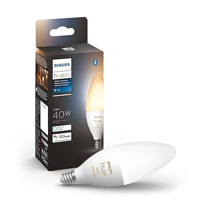 Philips Hue White Ambiance E12 LED Candle Light Bulb, Bluetooth & Zigbee compatible (Hue Hub Optional), Works with Alexa & Google Assistant