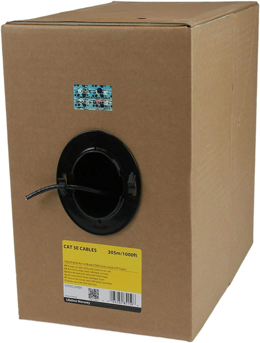 StarTech.com 1000 ft Bulk Roll of Black CMR Cat5e Solid UTP Riser Cable - Cat 5e Riser Cable - Cat.5e CMR Ethernet Cable - 24 AWG - Black (WIR5ECMRBK) Black Cat5e CMR (Riser)