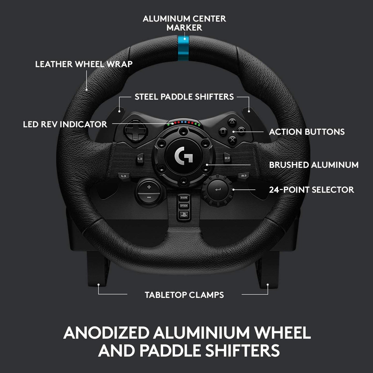Logitech G923 Racing Wheel and Pedals for PS 5, PS4 and PC featuring TRUEFORCE up to 1000 Hz Force Feedback, Responsive Pedal, Dual Clutch Launch Control, and Genuine Leather Wheel Cover PlayStation|PC Wheel Only