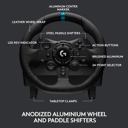 Logitech G923 Racing Wheel and Pedals for PS 5, PS4 and PC featuring TRUEFORCE up to 1000 Hz Force Feedback, Responsive Pedal, Dual Clutch Launch Control, and Genuine Leather Wheel Cover PlayStation|PC Wheel Only