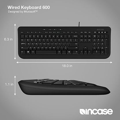 Incase Wired Keyboard 600 – Designed by Microsoft – Spill Resistant, Quiet Touch Keys, Plug and Play, 4 Hotkeys, Windows Start Key – Black