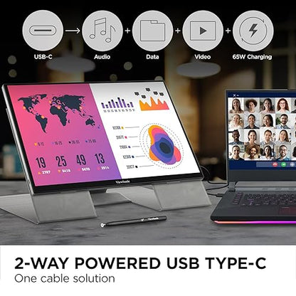 ViewSonic TD1656-2K 16 Inch WQXGA 1600p IPS Touchscreen Portable Monitor with 2 Way Powered 65W USB C, and Smart Cover with Built-in Stand 1440p