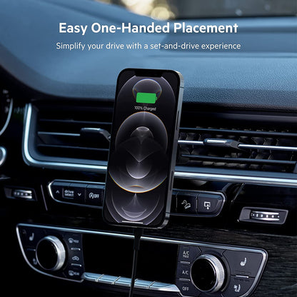Belkin Magnetic Wireless Car Charger - MagSafe Compatible Car Mount Wireless Charger - Air Vent Mount With Included Power Supply for iPhone 14, iPhone 13 &amp; iPhone 12 - Car Magnetic Phone Mount Charger Charging Mount