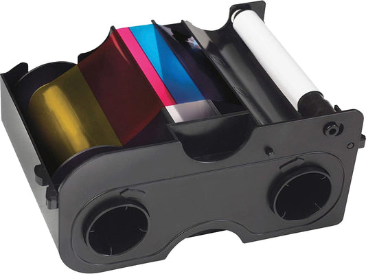 YMCKOK Cartridge with Cleaning Roller: Full-color ribbon with resin black and cl