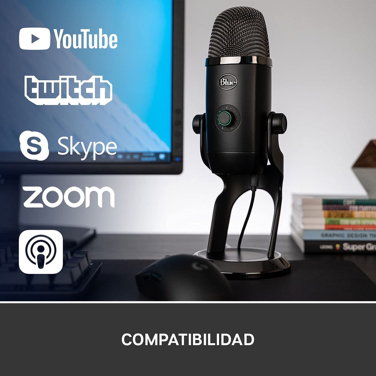 Logitech for Creators Blue Yeti X USB Microphone for PC, Podcast, Gaming, Streaming, Studio, Computer Mic - Blackout