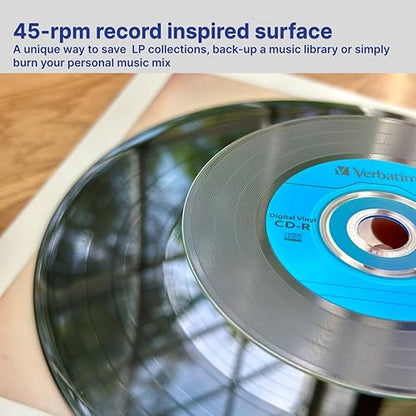 VERBATIM CD-R 80min 52X with Digital Vinyl Surface - 50pk Spindle - 50 Discs- Spindle, BLUE (94587) 50 Discs- Spindle Branded