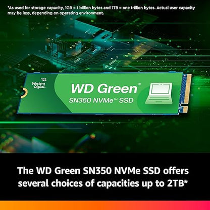 Western Digital 250GB WD Green SN350 NVMe Internal SSD Solid State Drive - Gen3 PCIe, M.2 2280, Up to 2,400 MB/s - WDS250G2G0C