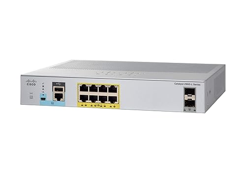 Cisco Catalyst 2960CX-8PC-L Network Switch, 8 Gigabit Ethernet Ports, 8 PoE+ Outputs, 124W PoE Budget, 2 1G SFP and 2 1G Copper Uplinks, Enhanced Limited (WS-C2960CX-8PC-L)