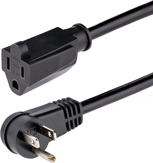 StarTech.com 1ft (0.3m) Power Extension Cord, Right Angle NEMA 5-15P to NEMA 5-15R, 13A 125V, 16AWG, Computer Power Extension Cord, AC Outlet Extension Cable, UL Listed (PAC101R1)