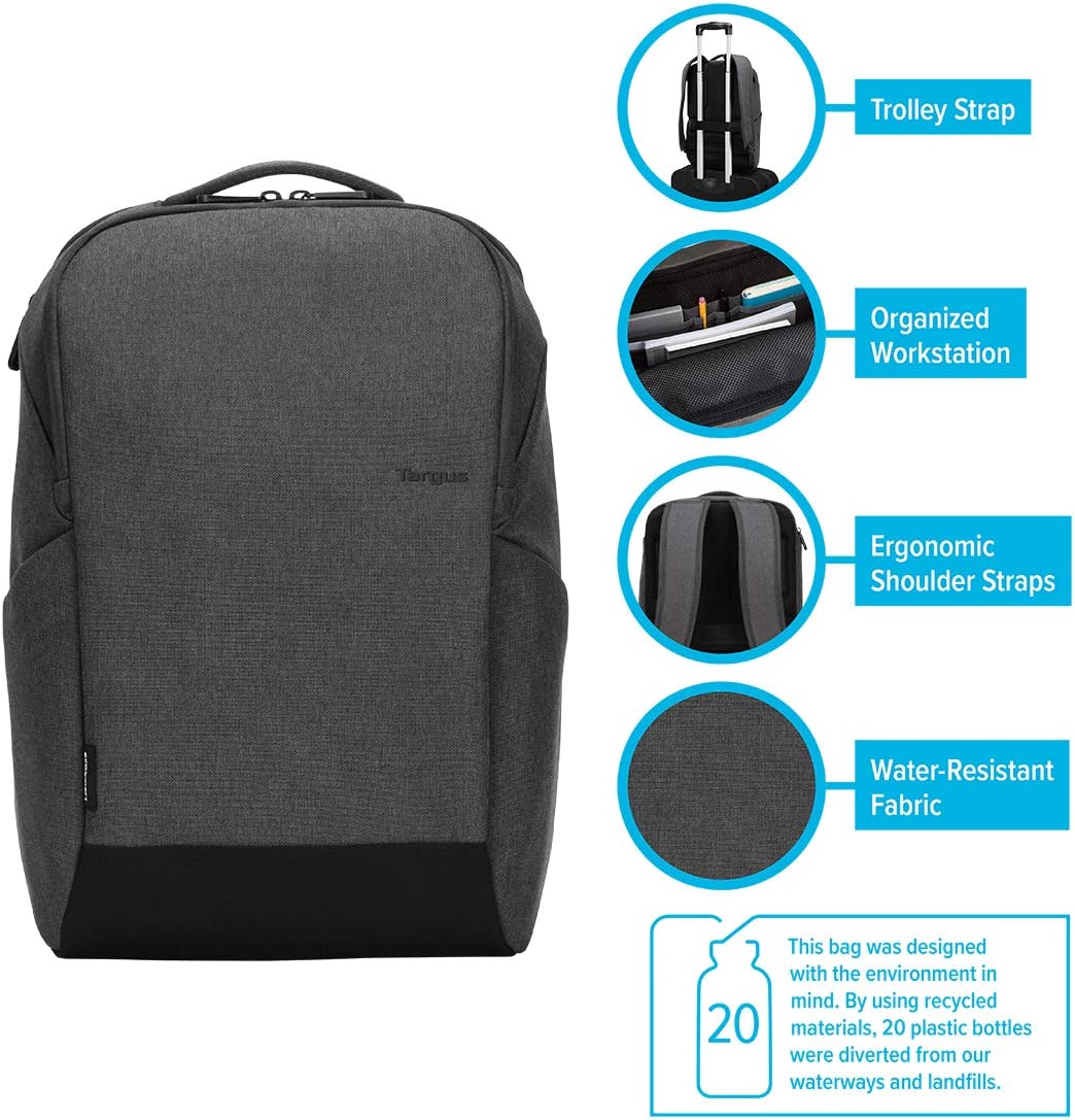 Targus Cypress Slim Backpack with EcoSmart Designed for Business Traveler and School fit up to 15.6-Inch Laptop/Notebook, Black (TBB584GL) Black Backpack