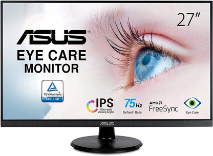 ASUS 27” 1080P Monitor (VA27DQ) - Full HD, IPS, 75Hz, Speakers, Adaptive-sync/FreeSync, Low Blue Light, Flicker Free, VESA Mountable, Frameless, HDMI, VGA, DisplayPort, Tilt Adjustable 27" IPS 75Hz w/DisplayPort