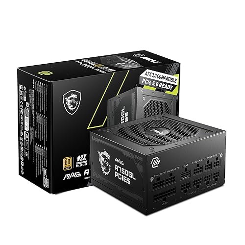 MSI MAG A750GL PCIE 5 & ATX 3.0 Gaming Power Supply - Full Modular - 80 Plus Gold Certified 750W - Compact Size - ATX PSU 750W (PCIE 5) MAG A750GL PCIE5
