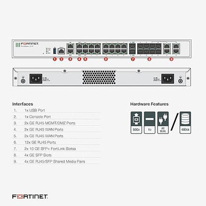 FORTINET Gate-100F Hardware Plus 24x7 FortiCare and Unified (UTM) Protection, FortiGate-100F + 24X7 UTM - 3YR