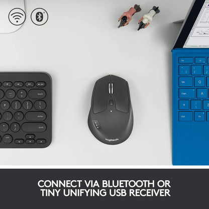 Logitech M720 Triathalon Multi-Device Wireless Mouse – Easily Move Text, Images and Files Between 3 Windows and Apple Mac Computers Paired with Bluetooth or USB, Hyper-Fast Scrolling, Black