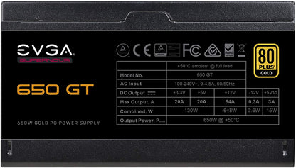 EVGA Supernova 650 GT, 80 Plus Gold 650W, Fully Modular, Auto Eco Mode with FDB Fan, 7 Year Warranty, Includes Power ON Self Tester, Compact 150mm Size, Power Supply 220-GT-0650-Y1 GT 650W