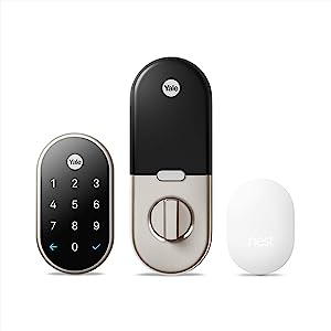 Google Nest x Yale Lock - Tamper-Proof Smart Lock for Keyless Entry - Keypad Deadbolt Lock for Front Door - Works with Nest Secure Alarm System - Satin Nickel