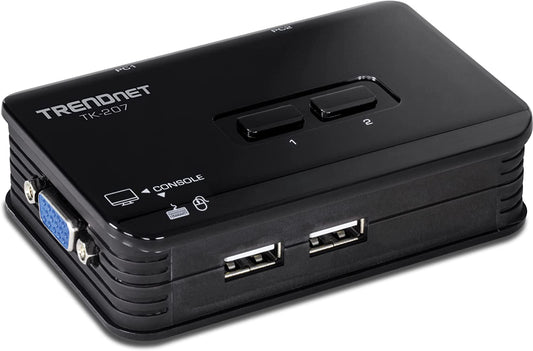 TRENDnet 2-Port USB KVM Switch and Cable Kit, 2048 x 1536 Resolution, Device Monitoring, Auto-Scan, Audible Feedback, USB 1.1, Compliant with Windows and Linux, Hot-Pluggable, White, TK-207K 2 Port USB w/ Cables